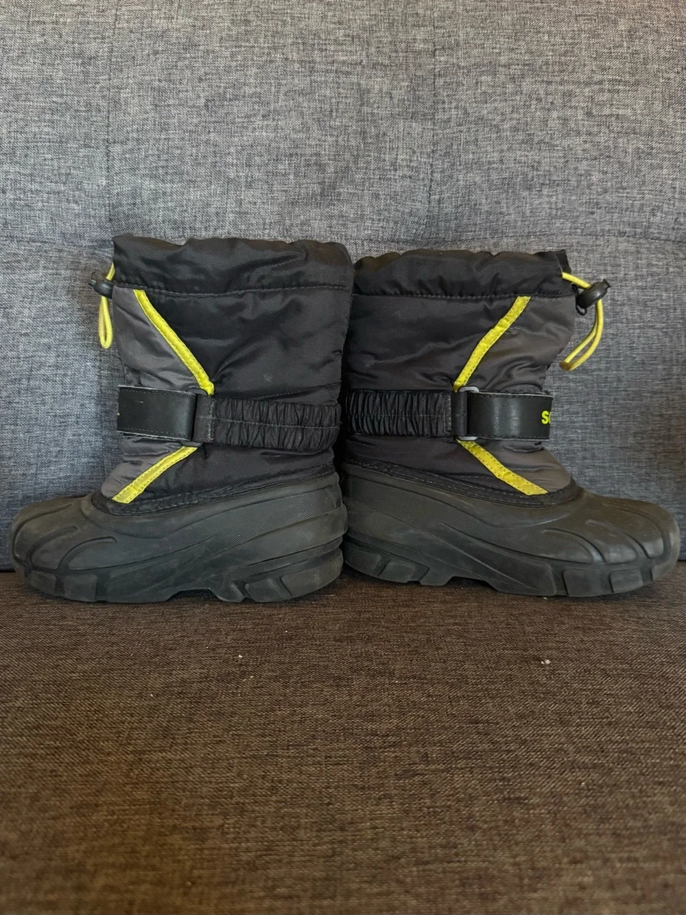 Sorel Kids Black, Gray and Lime Snow Boots